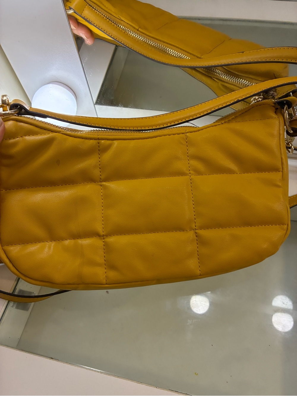 Yellow Quilted Shoulder Bag Gold Hardware Adjustable Strap Women
